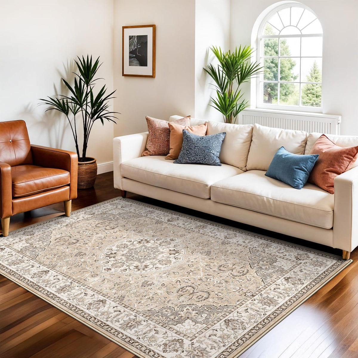 HY HAO YUN LAI vue avant du tapis beige 4x6, style ferme élégant et discret
