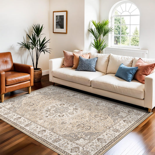 HY HAO YUN LAI vue avant du tapis beige 4x6, style ferme élégant et discret