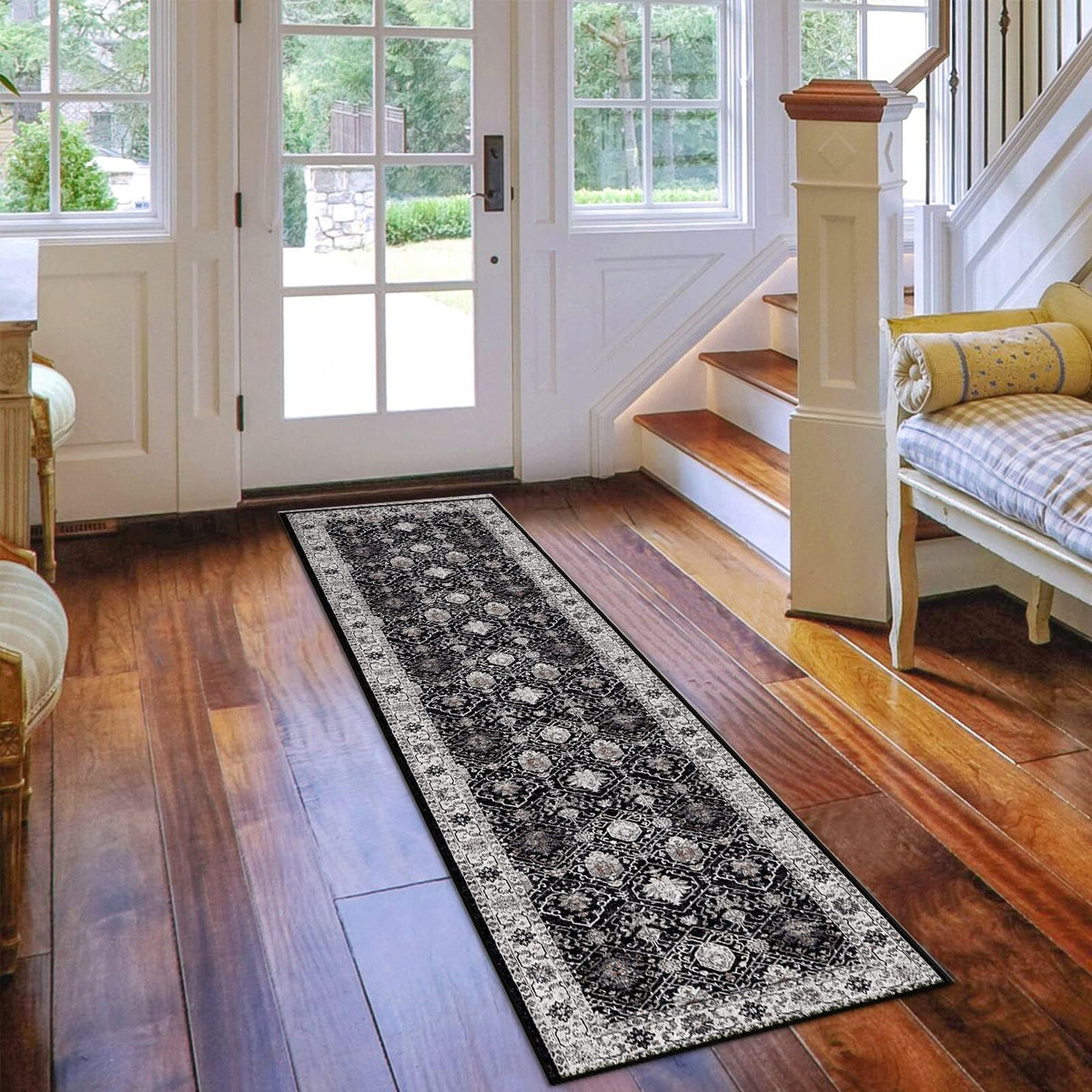 HY HAO YUN LAI vue avant du tapis couloir noir offrant élégance et confort
