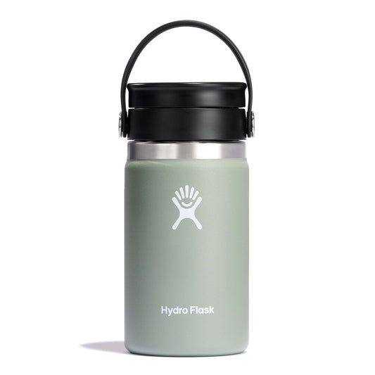 Hydro Flask 12 oz Agave montrant le bouchon Flex Sip, étanche et maintien de température