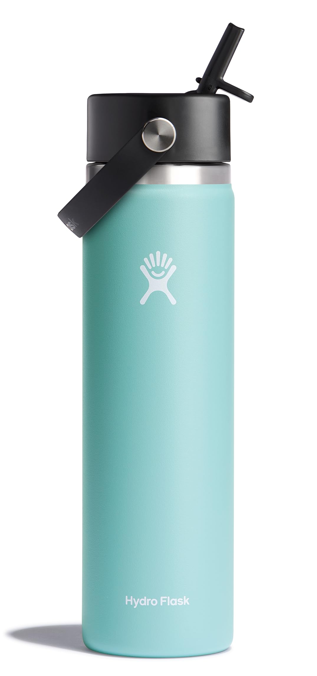 Hydro Flask vue avant avec étiquette, montre durabilité et design