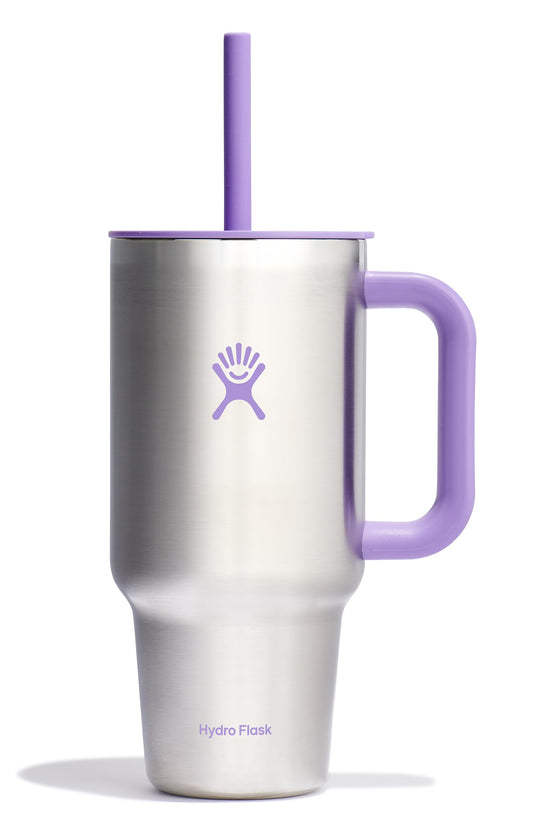 Hydro Flask tasse 32 oz violet face avant avec poignée, maintien ergonomique