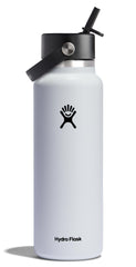 Hydro Flask vue de face bouteille blanche, design durable pour transport