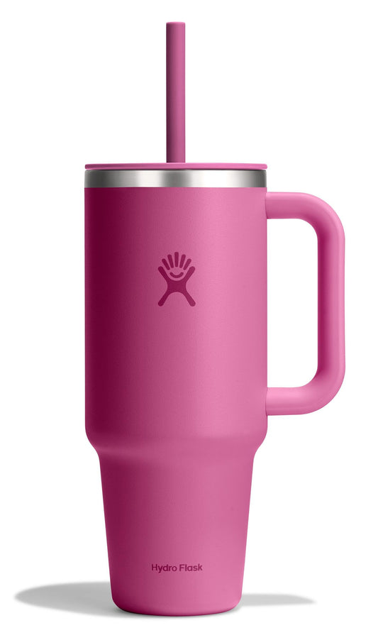 Hydro Flask vue de face Reef Pink, grande capacité et style monochrome