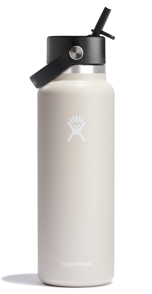 Hydro Flask vue avant de la bouteille 40 oz Oat Tan montrant le design et capacité