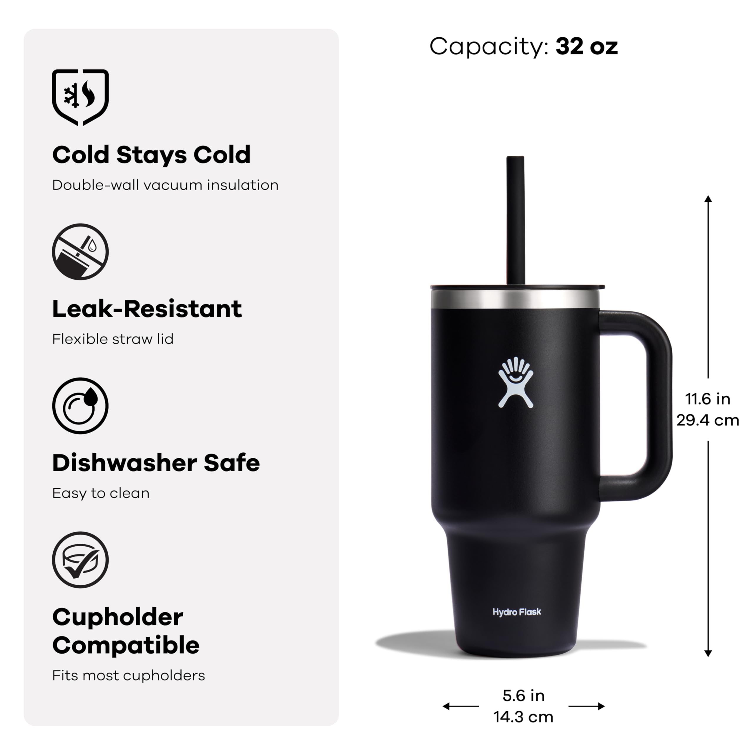 Hydro Flask comparaison de taille 32 oz à côté d'objets quotidiens, repère d'échelle