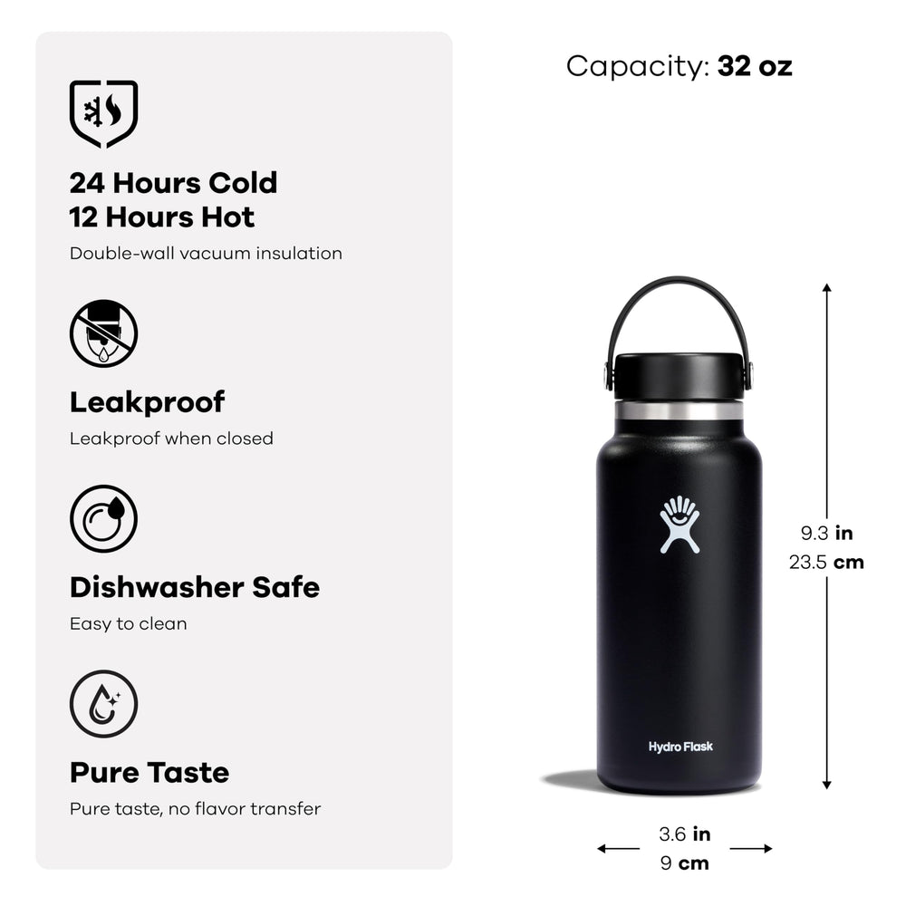 Hydro Flask comparaison taille dans la main montrant capacité 32 oz