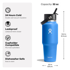 Hydro Flask détail du bouchon Flex Straw affichant mécanisme étanche et usage à une main
