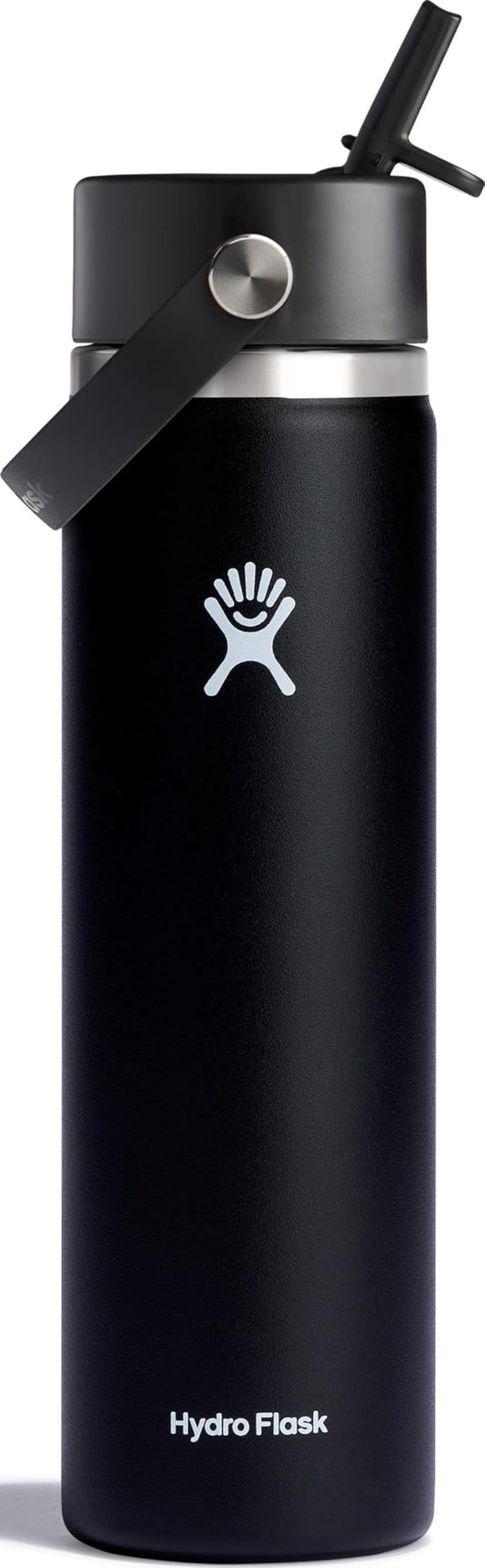 Hydro Flask face avant bouteille 24 oz noire montrant design et poignée pratique