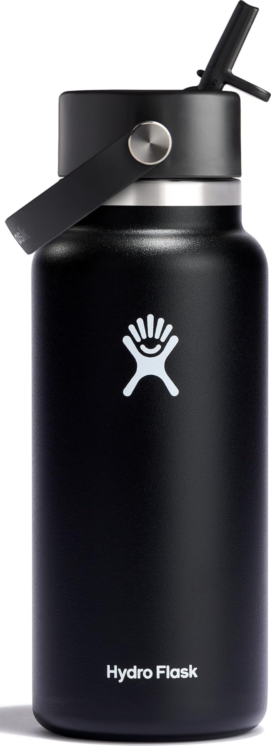 Hydro Flask vue avant bouteille noire gardant boissons froides