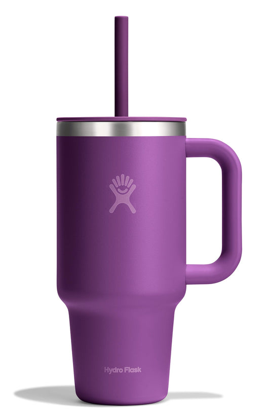 Hydro Flask face avant montrant le gobelet beachplum et le couvercle, design élégant