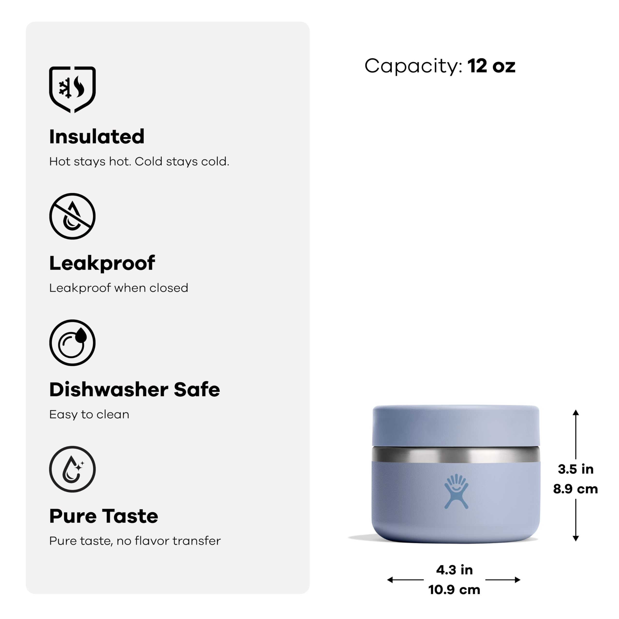 Hydro Flask à côté d'une cuillère pour visualiser la capacité 12 oz