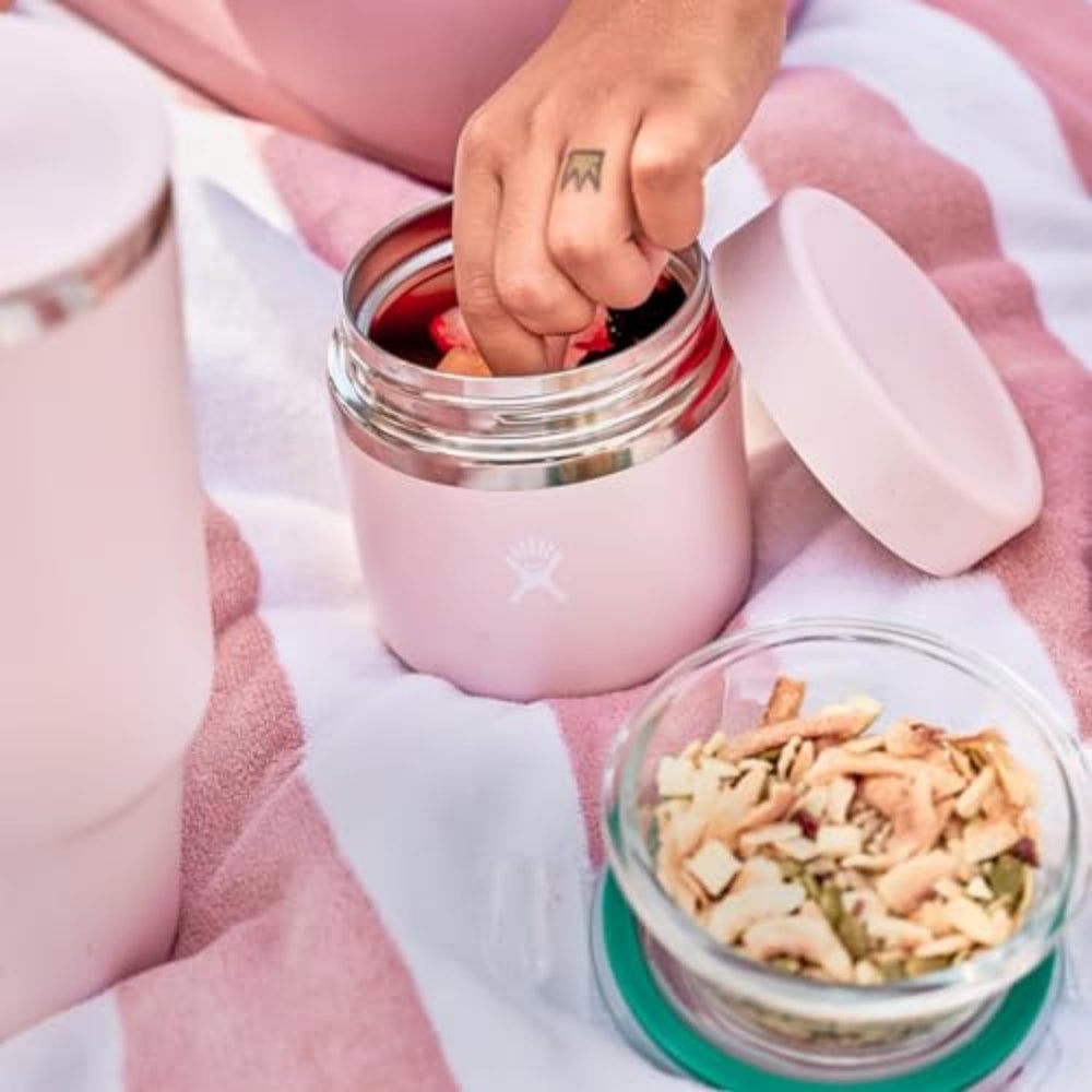 Hydro Flask food jar étiquette dimensions montrant capacité et informations produit