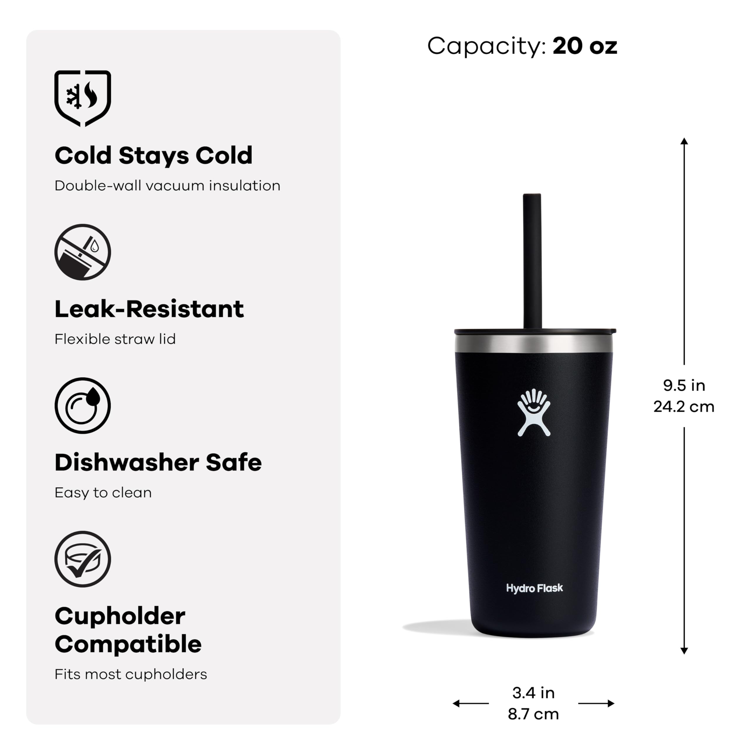 Hydro Flask gobelet tenu en main, ergonomie et prise confortable pour transport