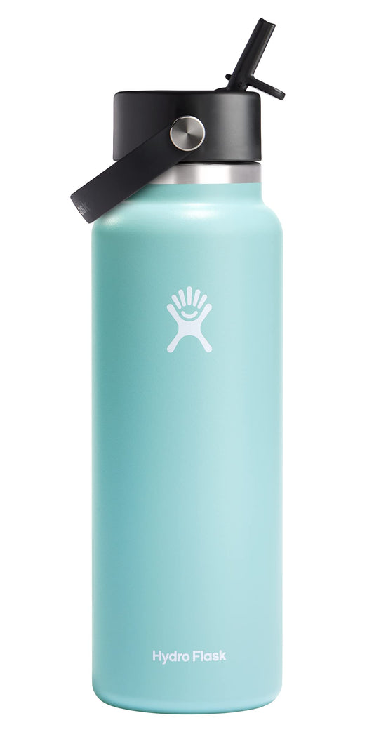 Hydro Flask vue frontale 40 oz Dew montrant la forme et la capacité, pratique pour journées longues