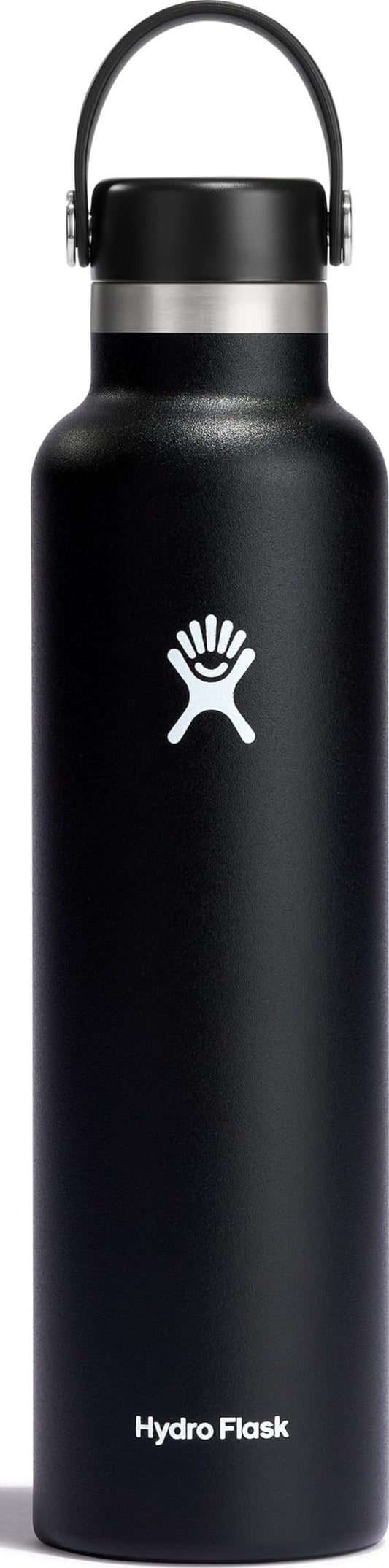 Hydro Flask face avant montrant design noir et isolation durable