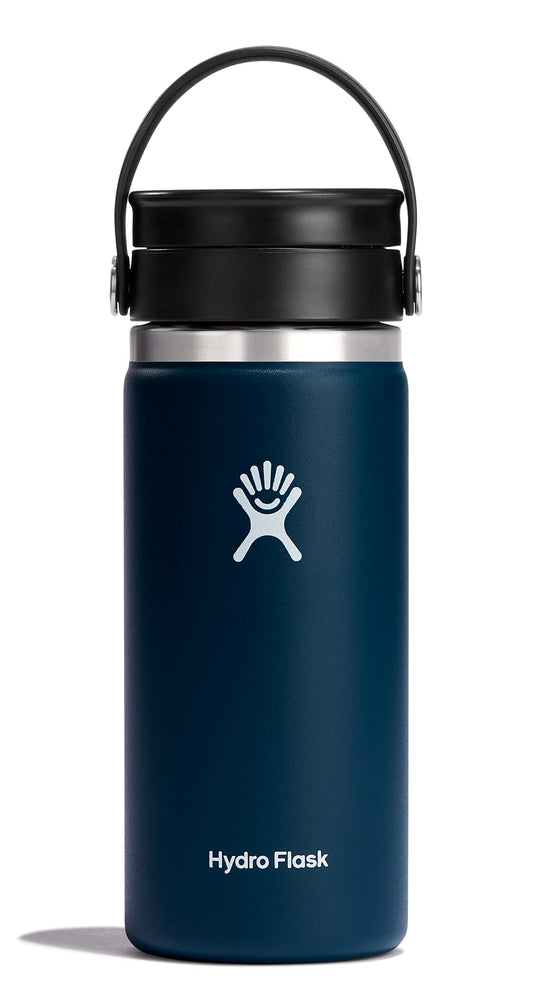 Hydro Flask vue face avant montrant design et couleur indigo bleu, portable et esthétique
