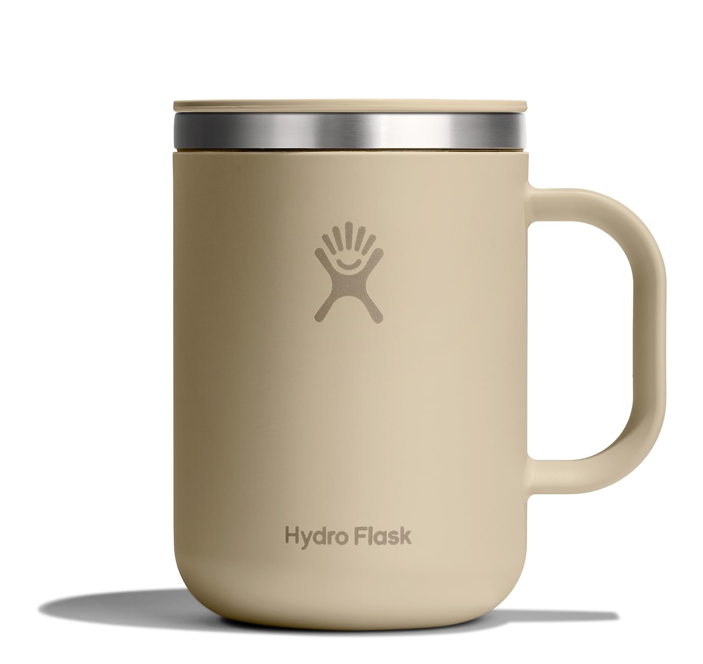 Hydro Flask mug face oat tan montrant design élégant et isolation