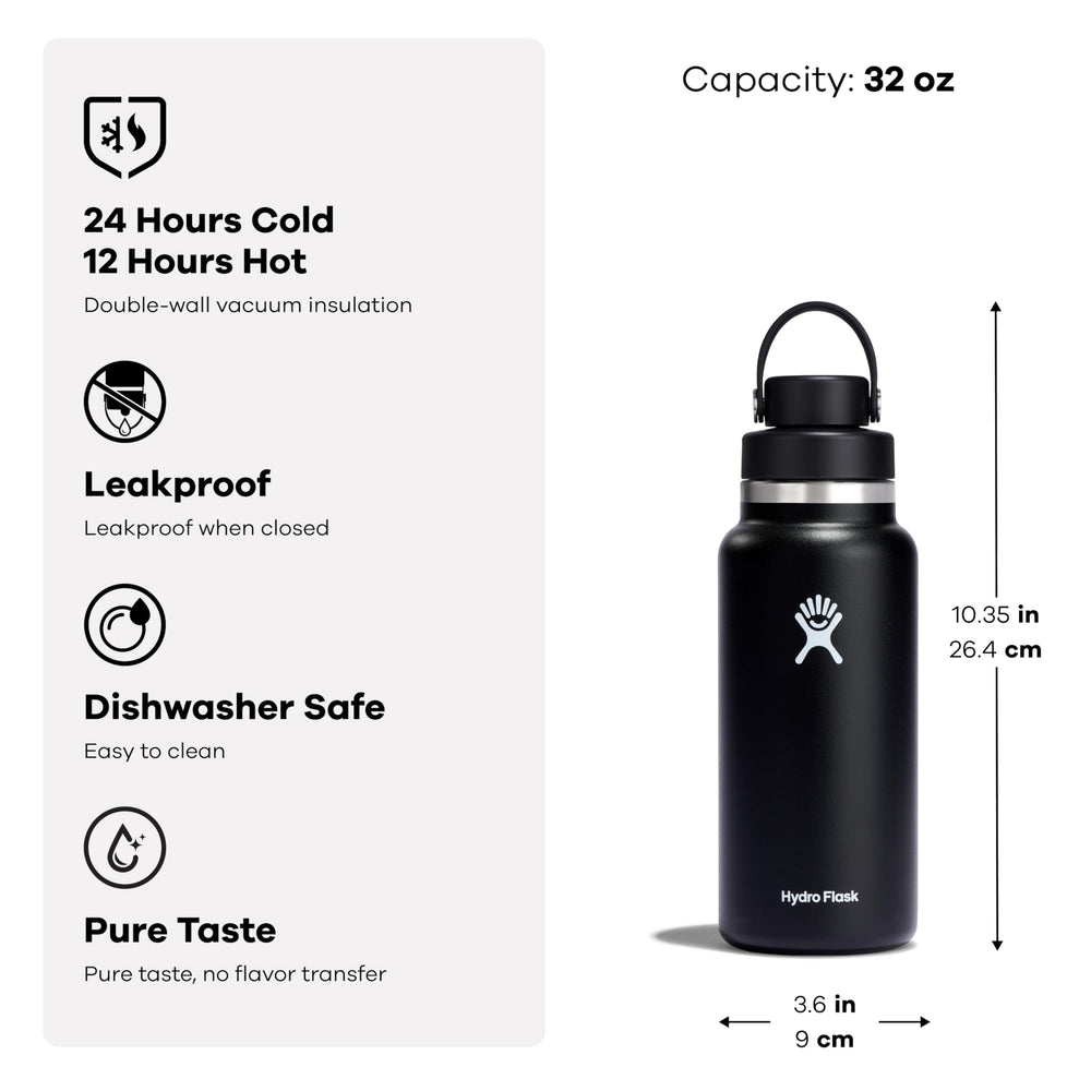 Hydro Flask 32 oz comparée à une main pour visualiser capacité pratique