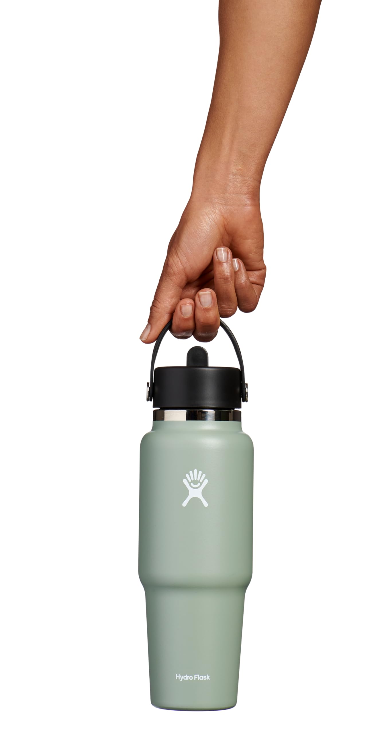 Hydro Flask tenue en main pour comparaison de taille, capacité 32 oz facile à transporter