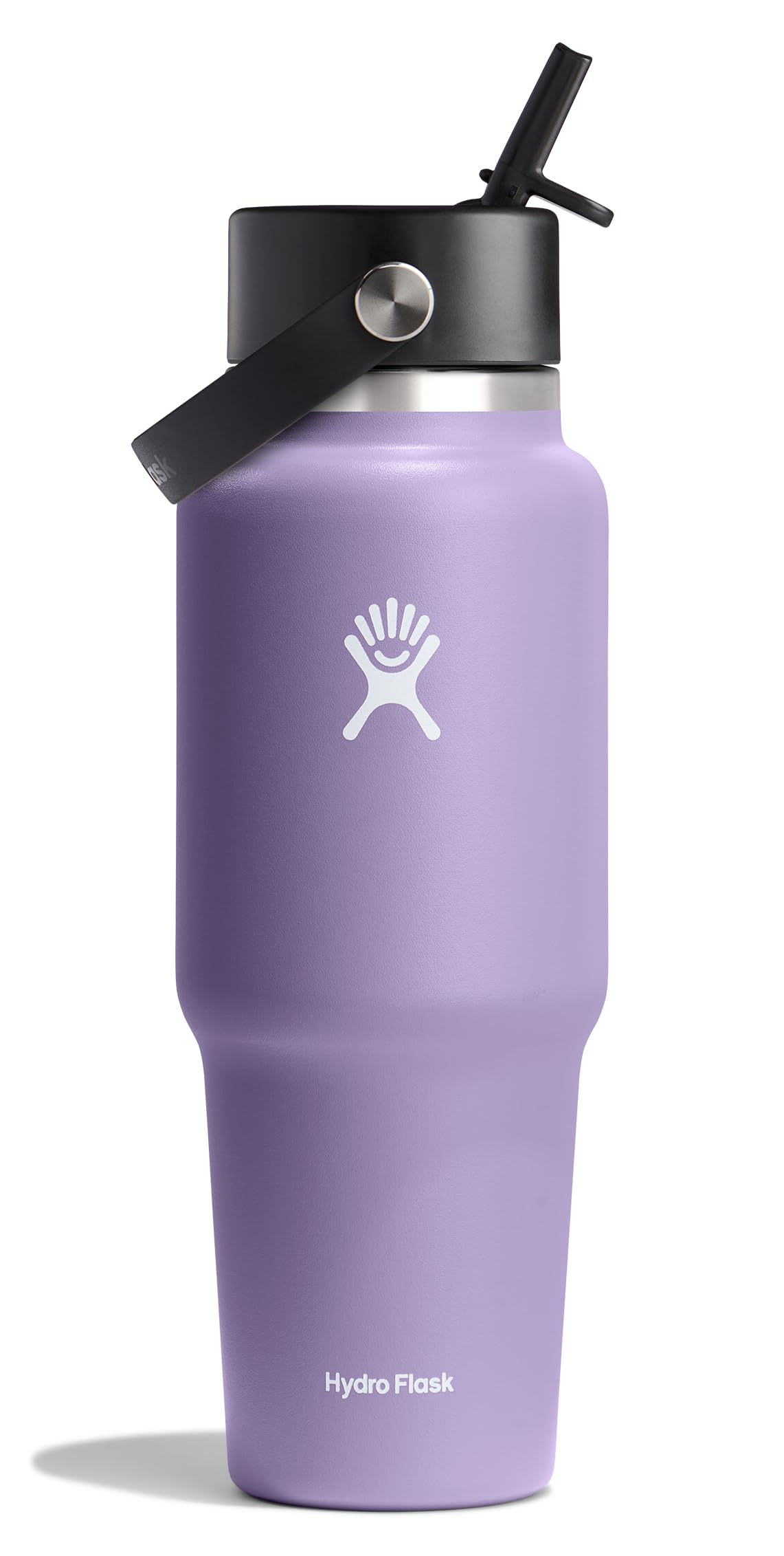 Hydro Flask Travel Water Bottle face montrant design compatible porte-gobelet et tenue sécurisée