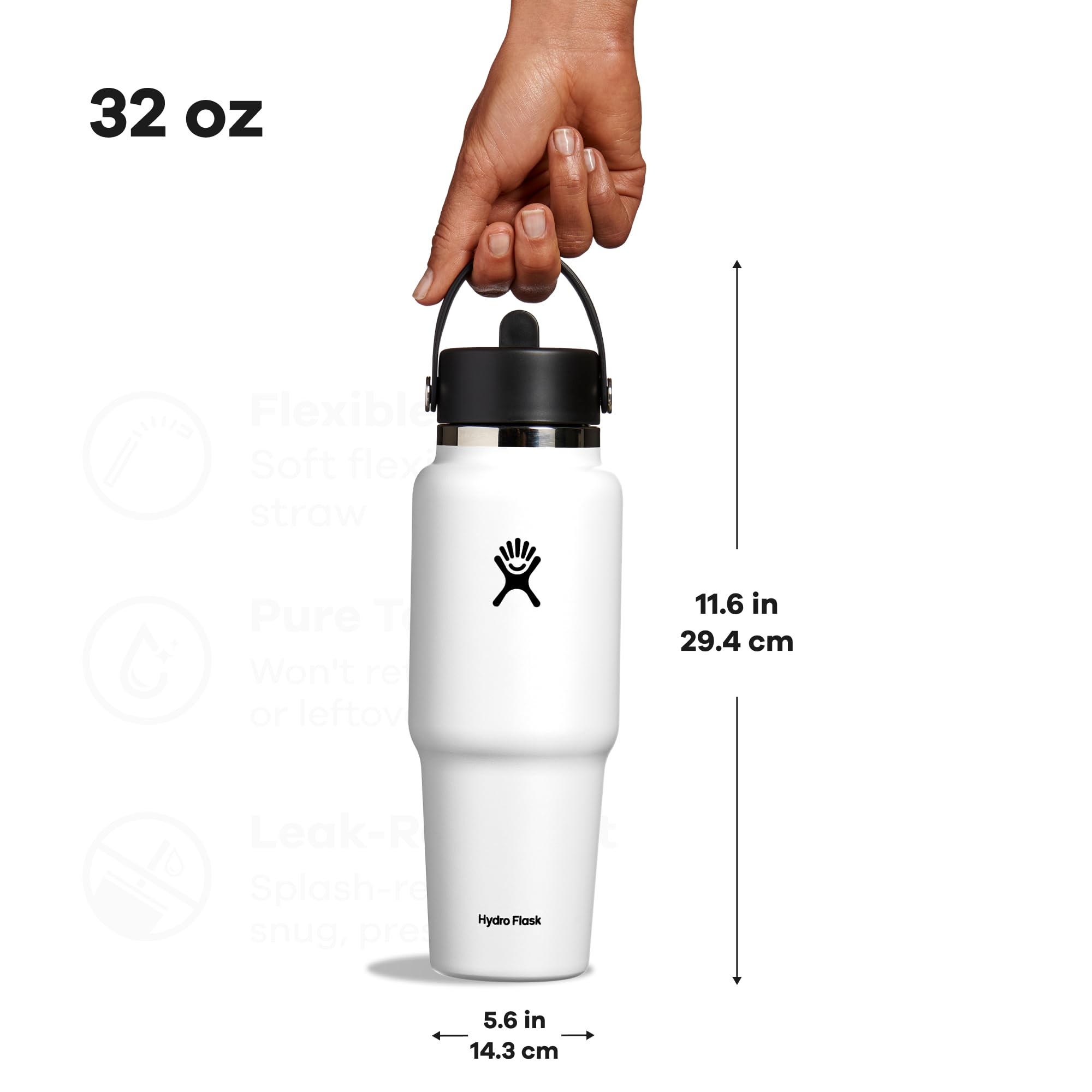 Hydro Flask tenue main indiquant prise ergonomique et facilité d'utilisation