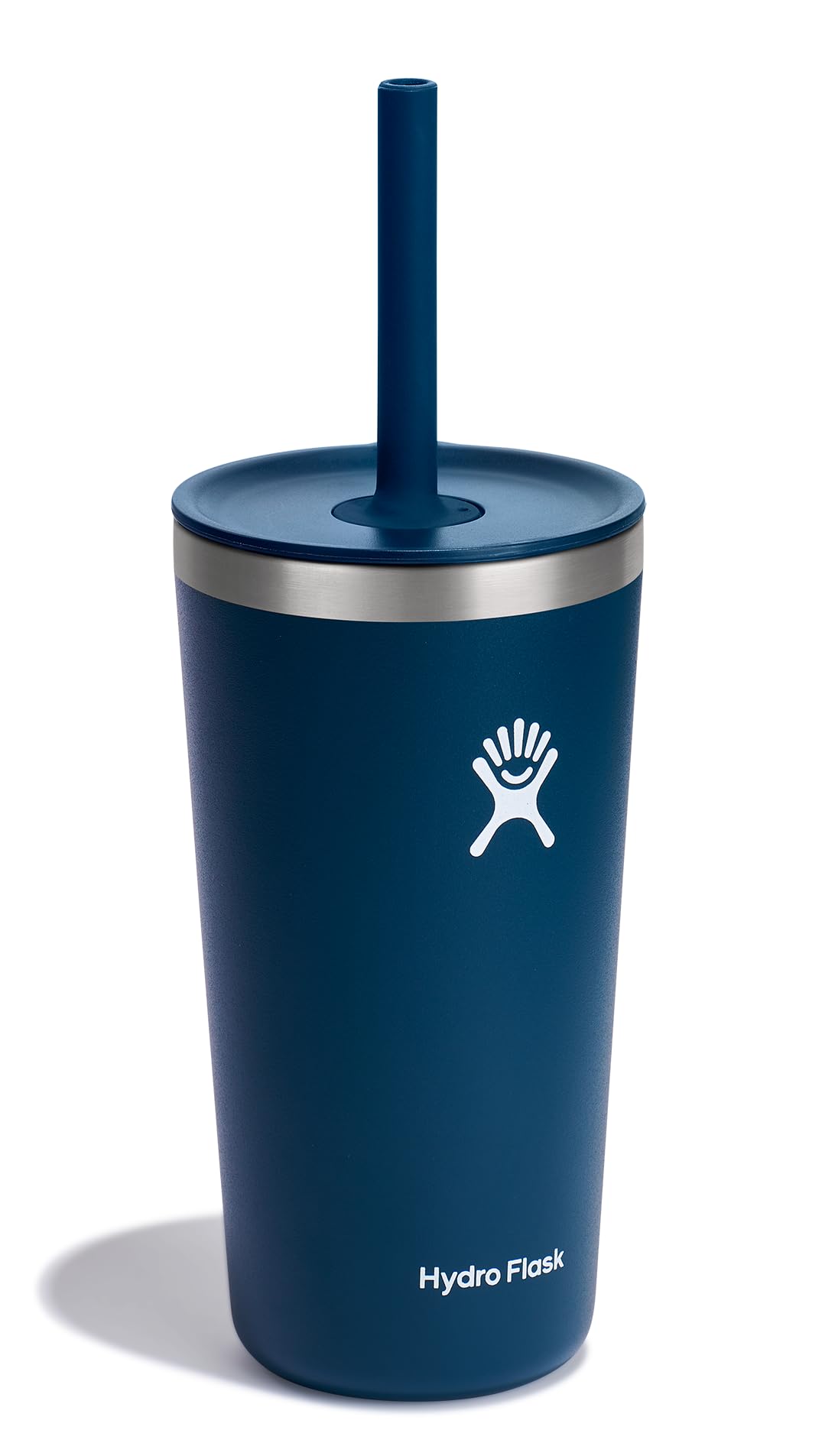 Hydro Flask couvercle à paille indigo montrant fermeture anti-éclaboussures