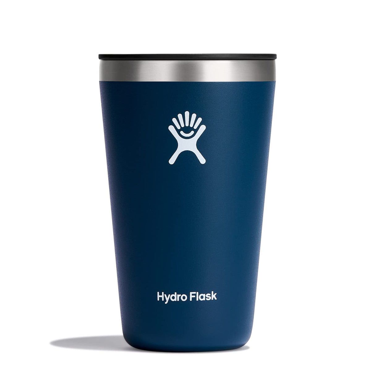 Hydro Flask tumbler indigo face avant, couleur durable et prise confortable