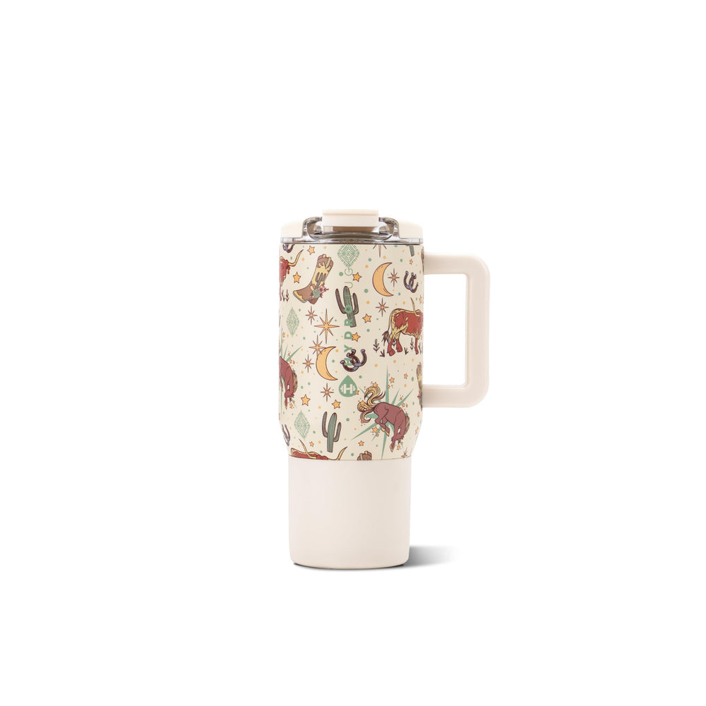 HydroJug Coffee Traveler vue de face montrant la finition Rodeo et la poignée confortable
