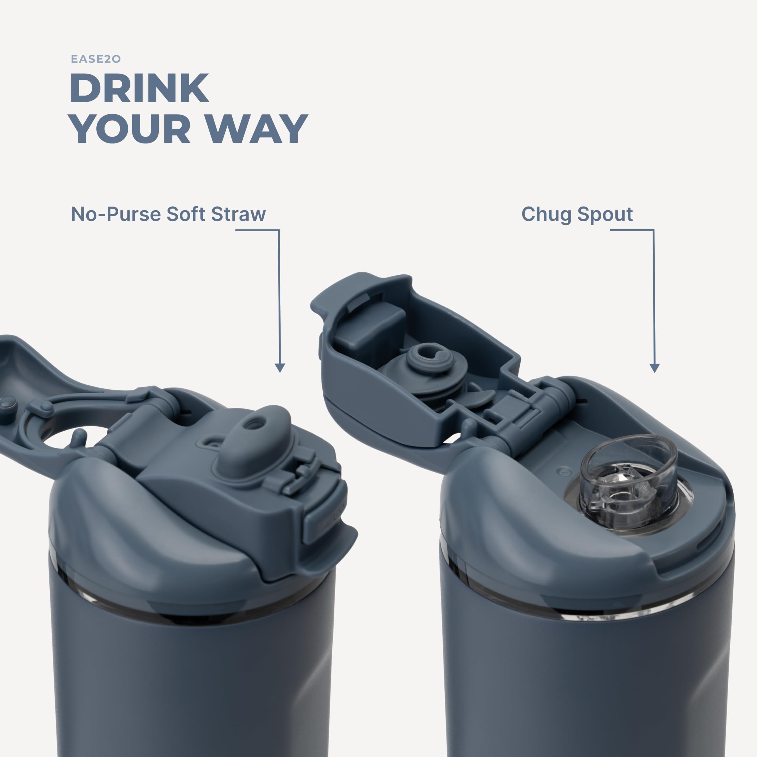 HydroJug Ease2o installé dans un porte-gobelet de voiture, adapté aux trajets quotidiens
