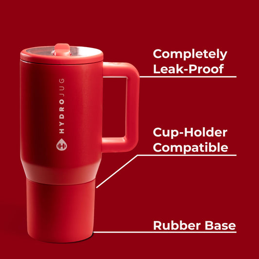HydroJug Traveler gros plan poignée soft-touch HydroJug pour préhension sûre