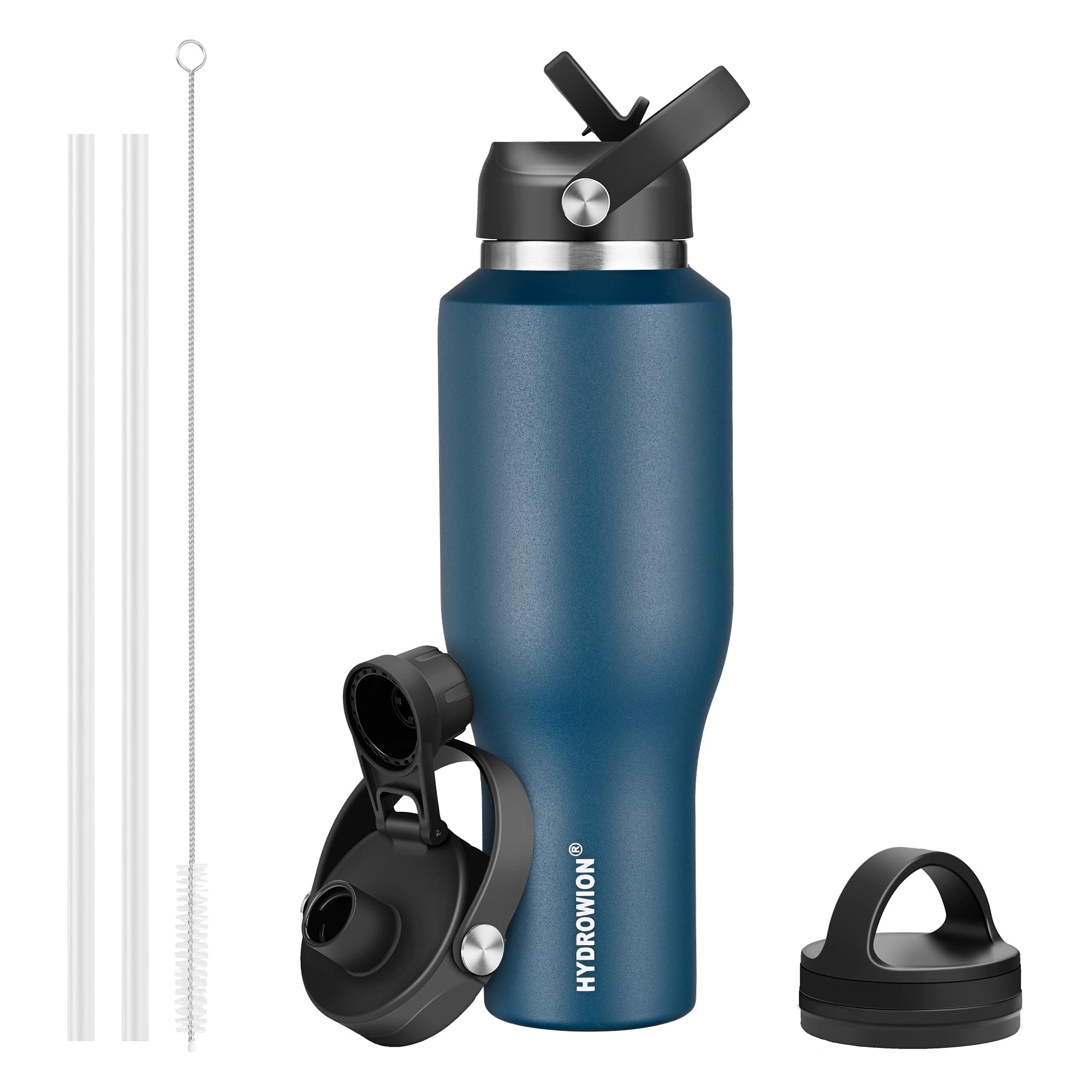 HYDROWION vue frontale de la gourde cobalt, design slim pratique