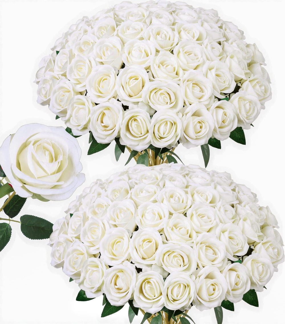 HyeFlora paquet complet de 50 roses ivoire pour décoration durable