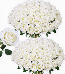 HyeFlora paquet complet de 50 roses ivoire pour décoration durable