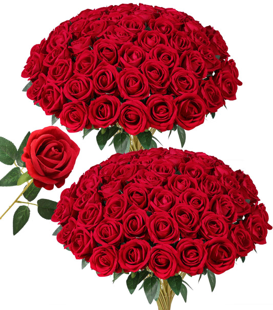 HyeFlora lot de 50 roses rouge montrant l'ensemble et gain de temps décoratif