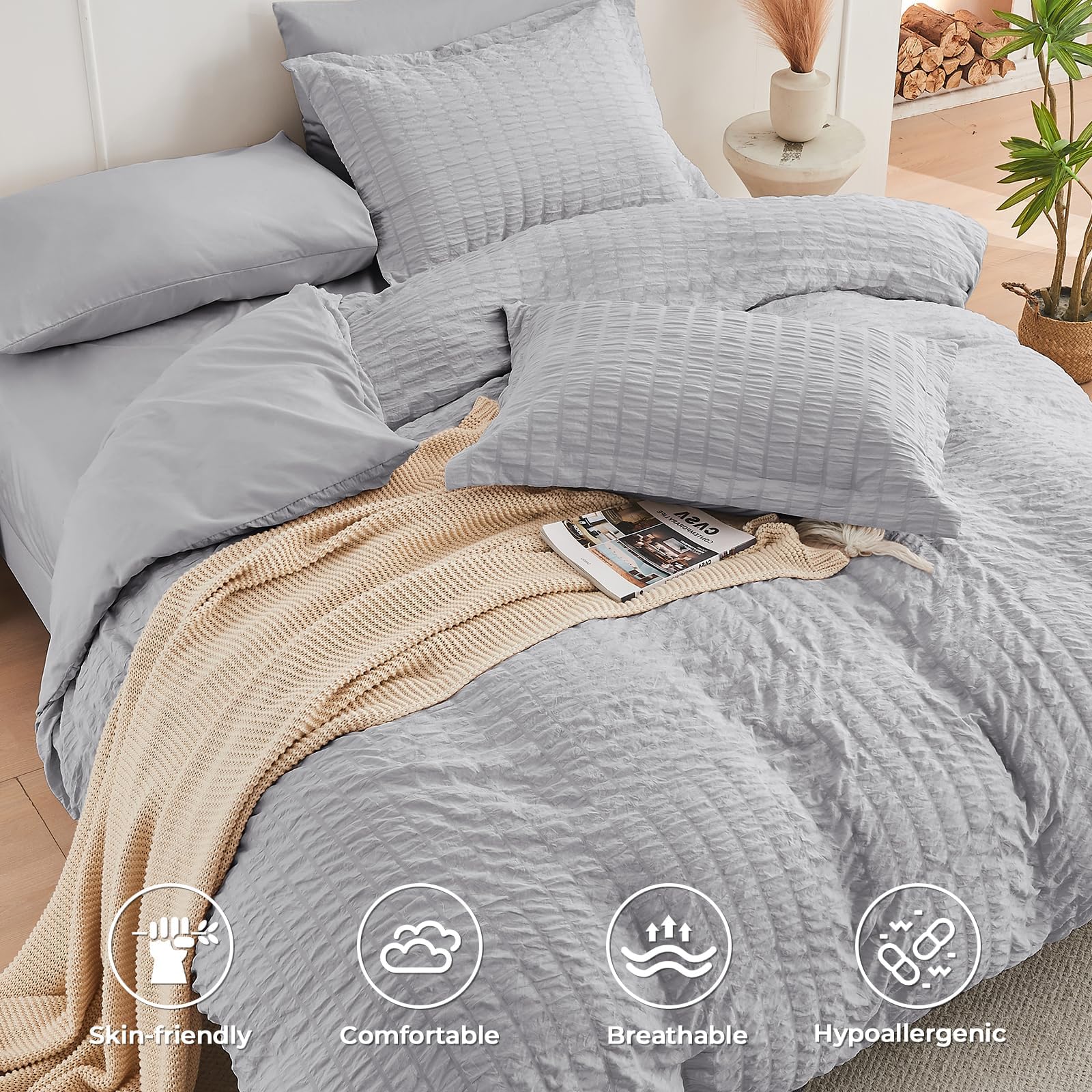 HYMOKEGE couette étendue sur lit illustrant confort léger et gonflant