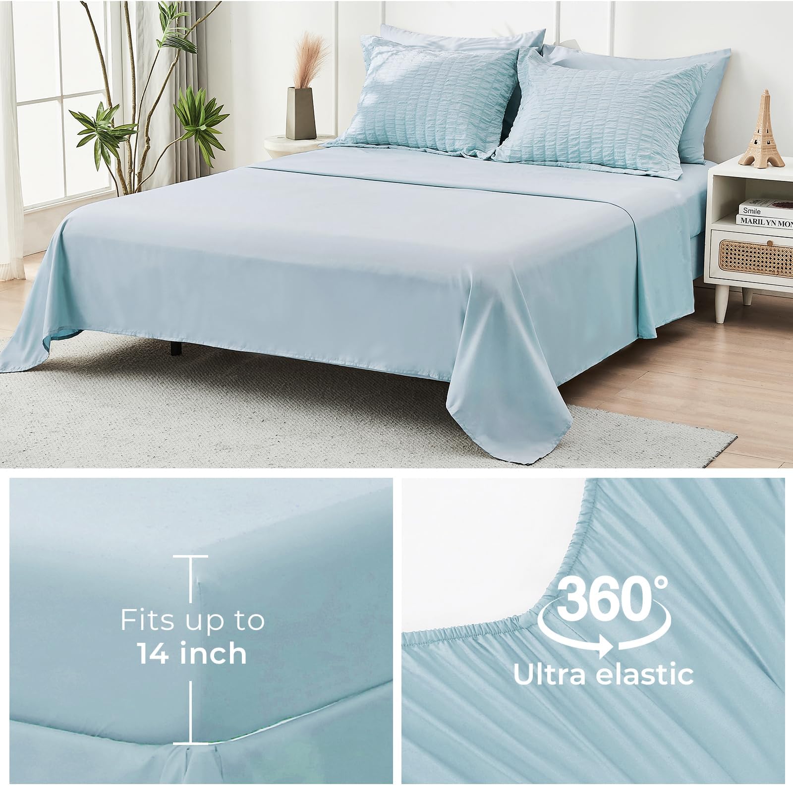 HYMOKEGE visuel dimensions couette et draps pour lit queen précis