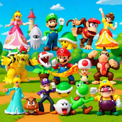 HYOIIO Luigi et Yoshi placés sur un gâteau, décor festif prêt à servir