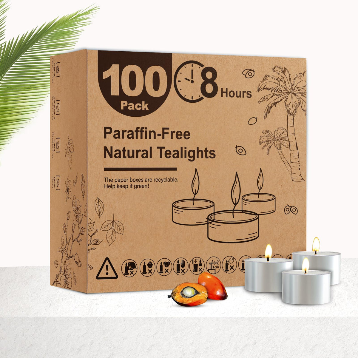Hypmis pack frontal montrant 100 bougies chauffe‑plat, pratique et économique