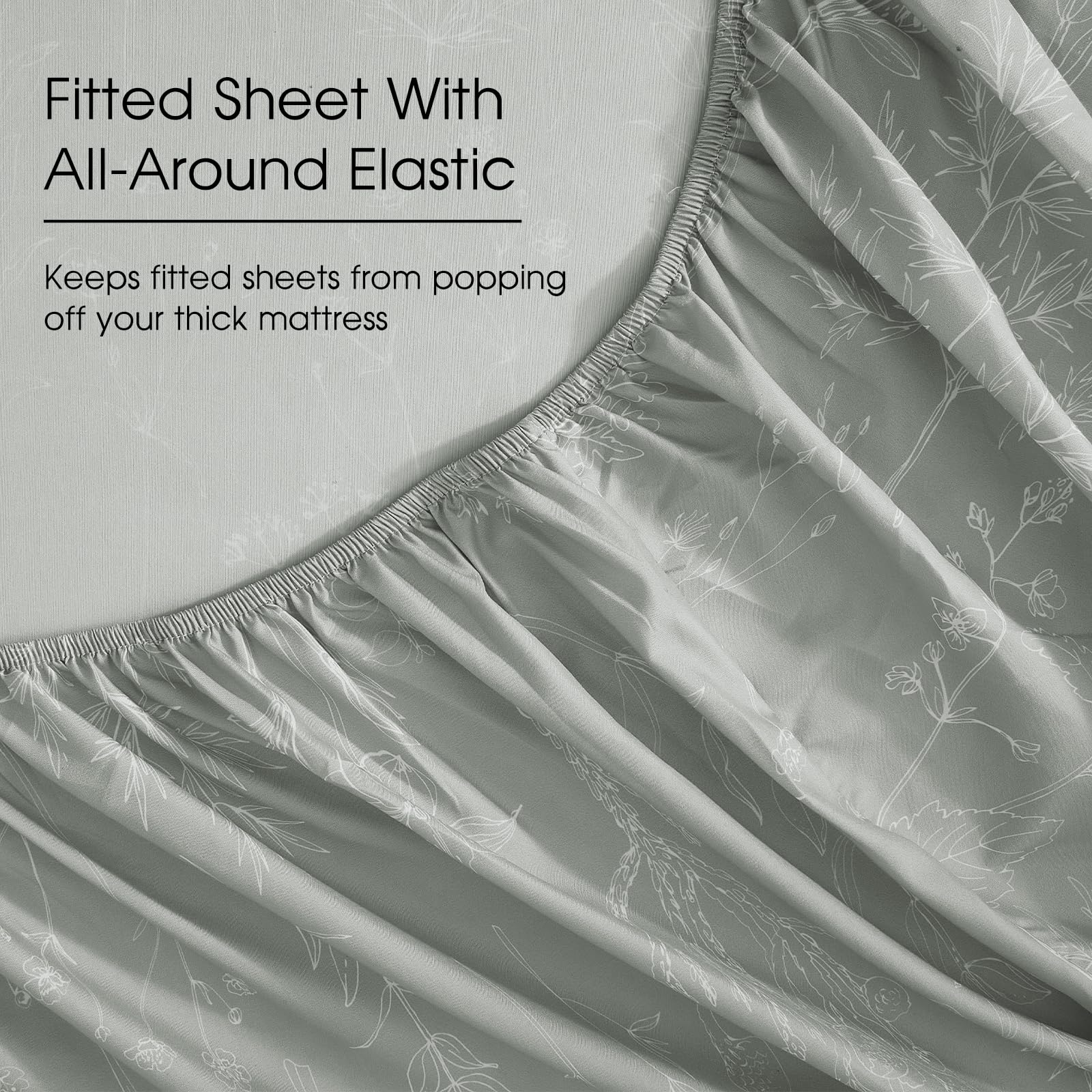 HYPREST lit dressé en chambre moderne, motif feuillage gris apporte élégance