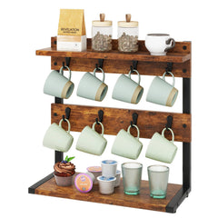 IBUYKE vue frontale du porte-tasses montrant design rustique et gain de place