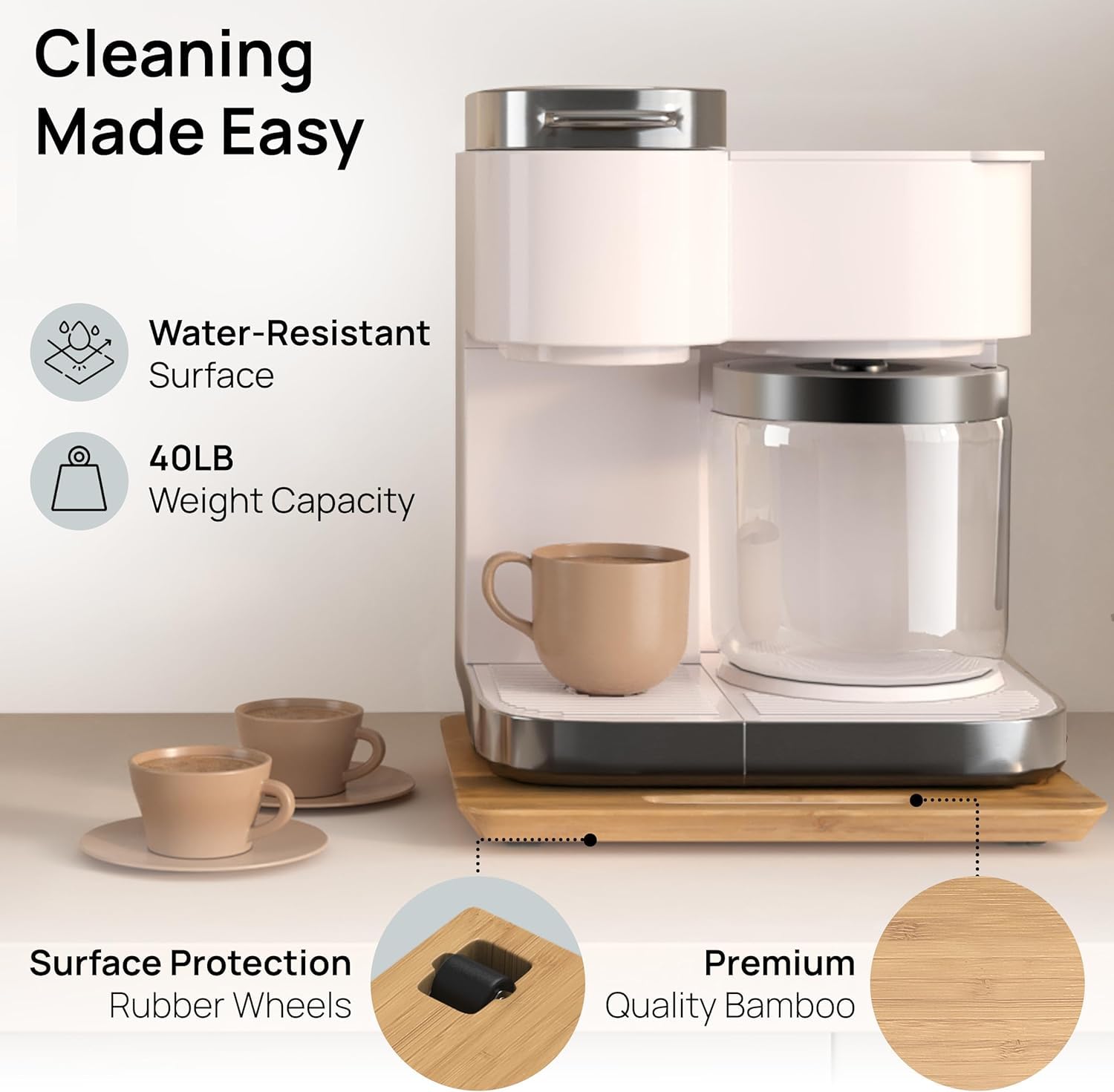 Ibyx plateau en usage avec cafetière facilitant remplissage et entretien