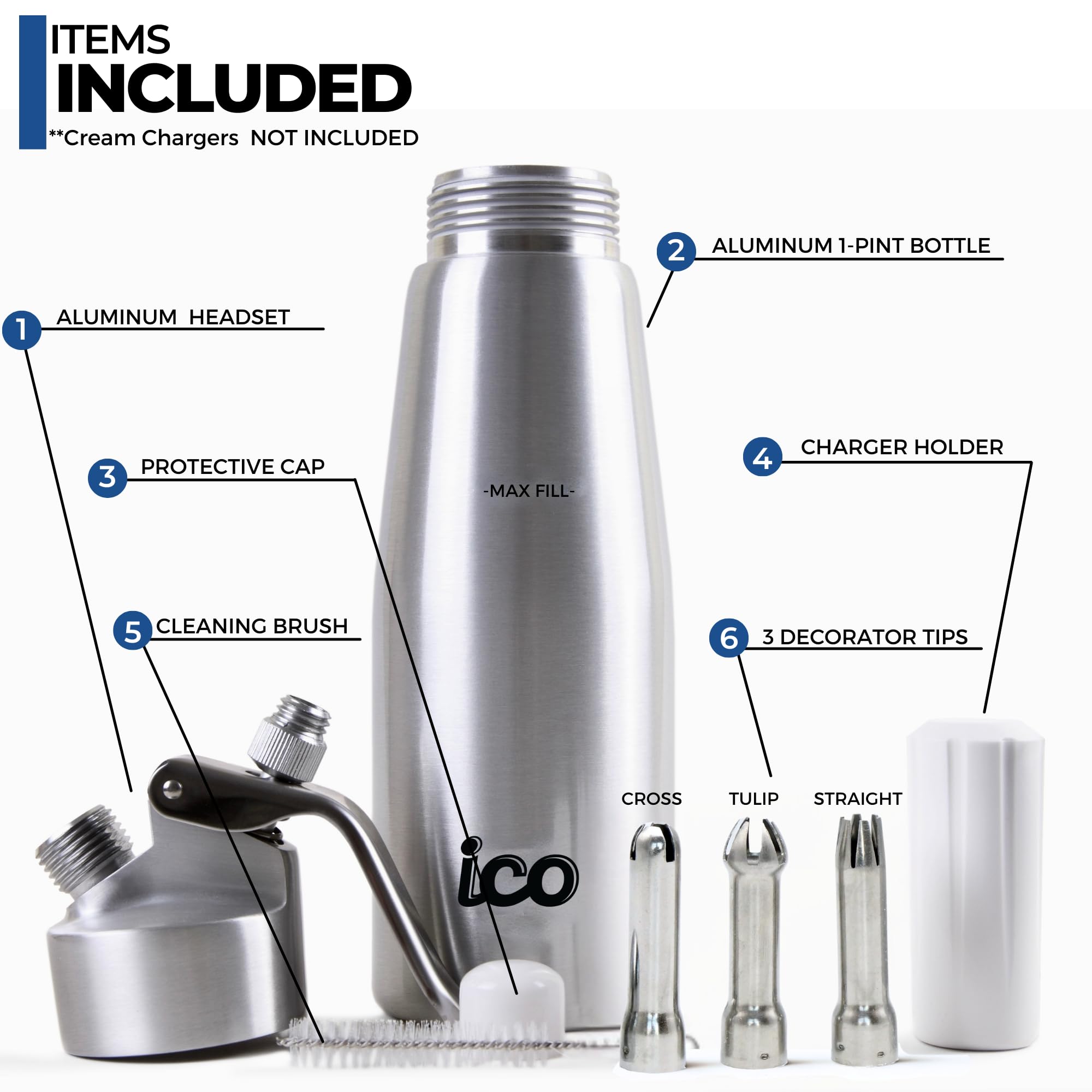 ICO embout en acier inoxydable en gros plan pour décorer avec précision