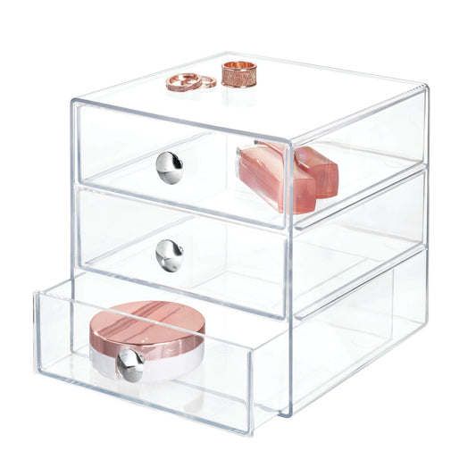 iDesign organisateur face montrant trois tiroirs pour un rangement visible