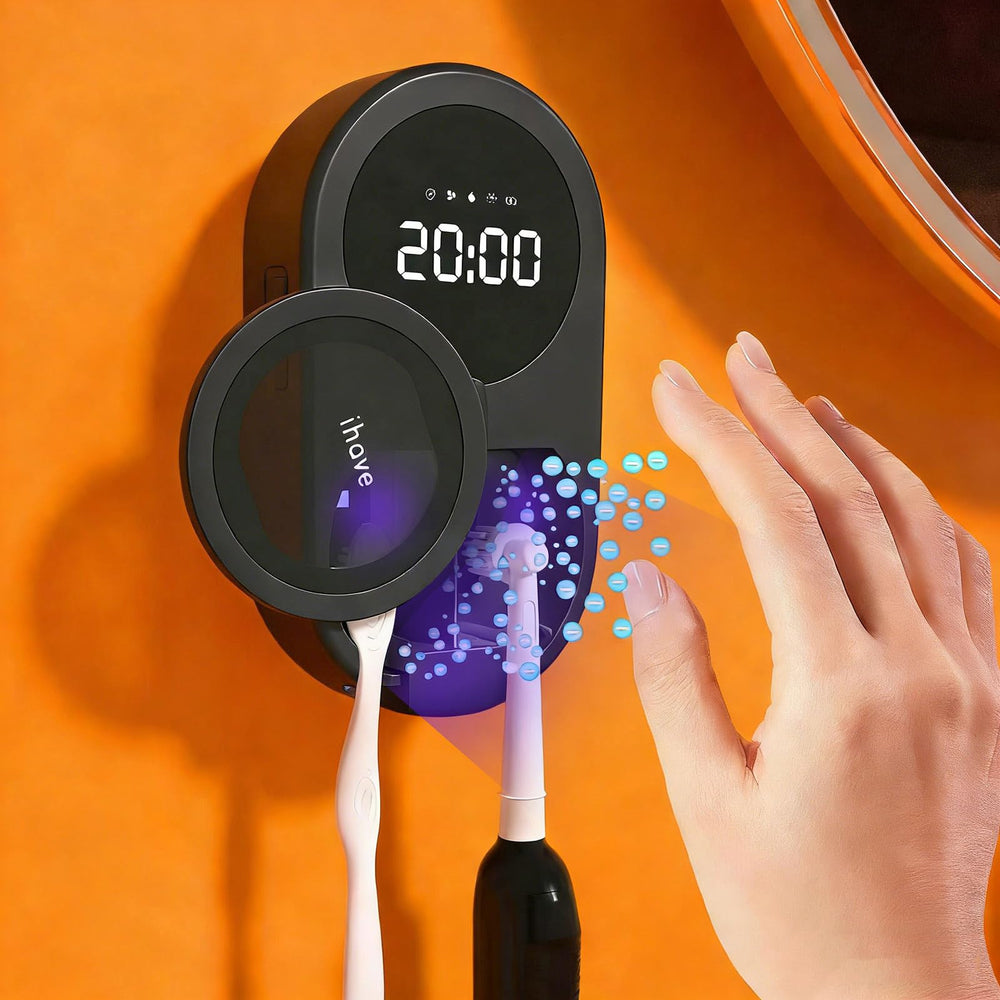 iHave porte‑brosses mural vue de face montrant rangement ordonné et gain de place