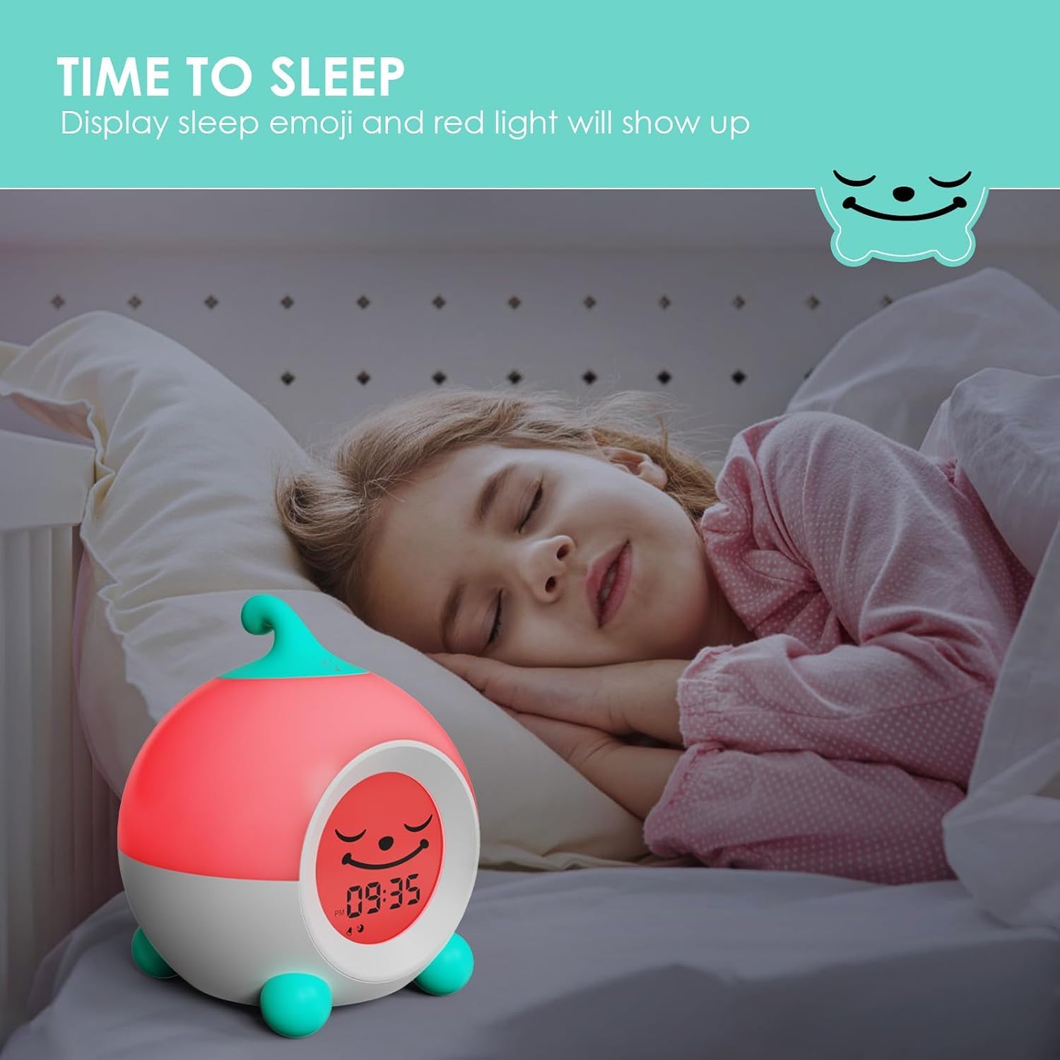iHoo détail emoji écran montrant smile et sleep pour apprentissage horaire