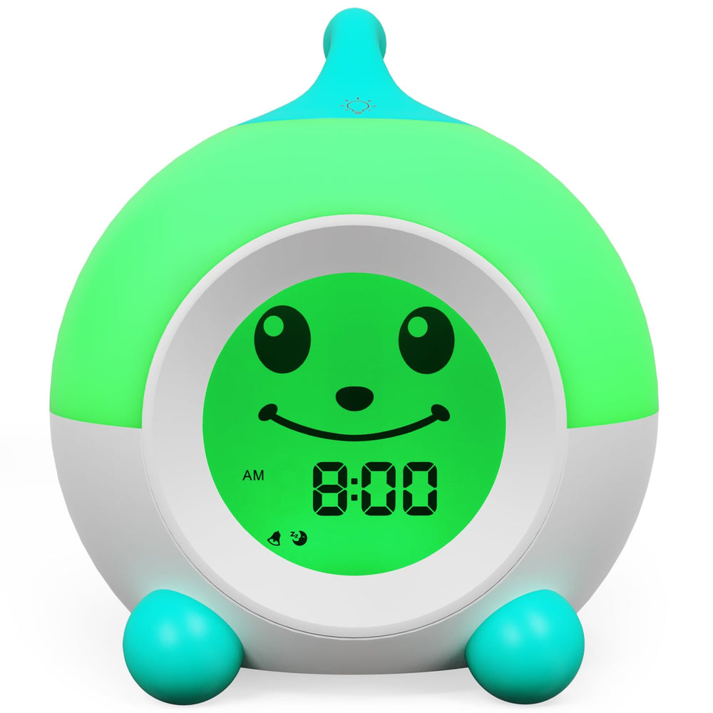 iHoo réveil enfant face montrant couleurs pour réveil et coucher, rassurant