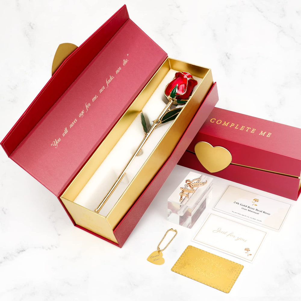 ihoomee coffret ouvert montrant rose, socle, brochure et carte cadeau