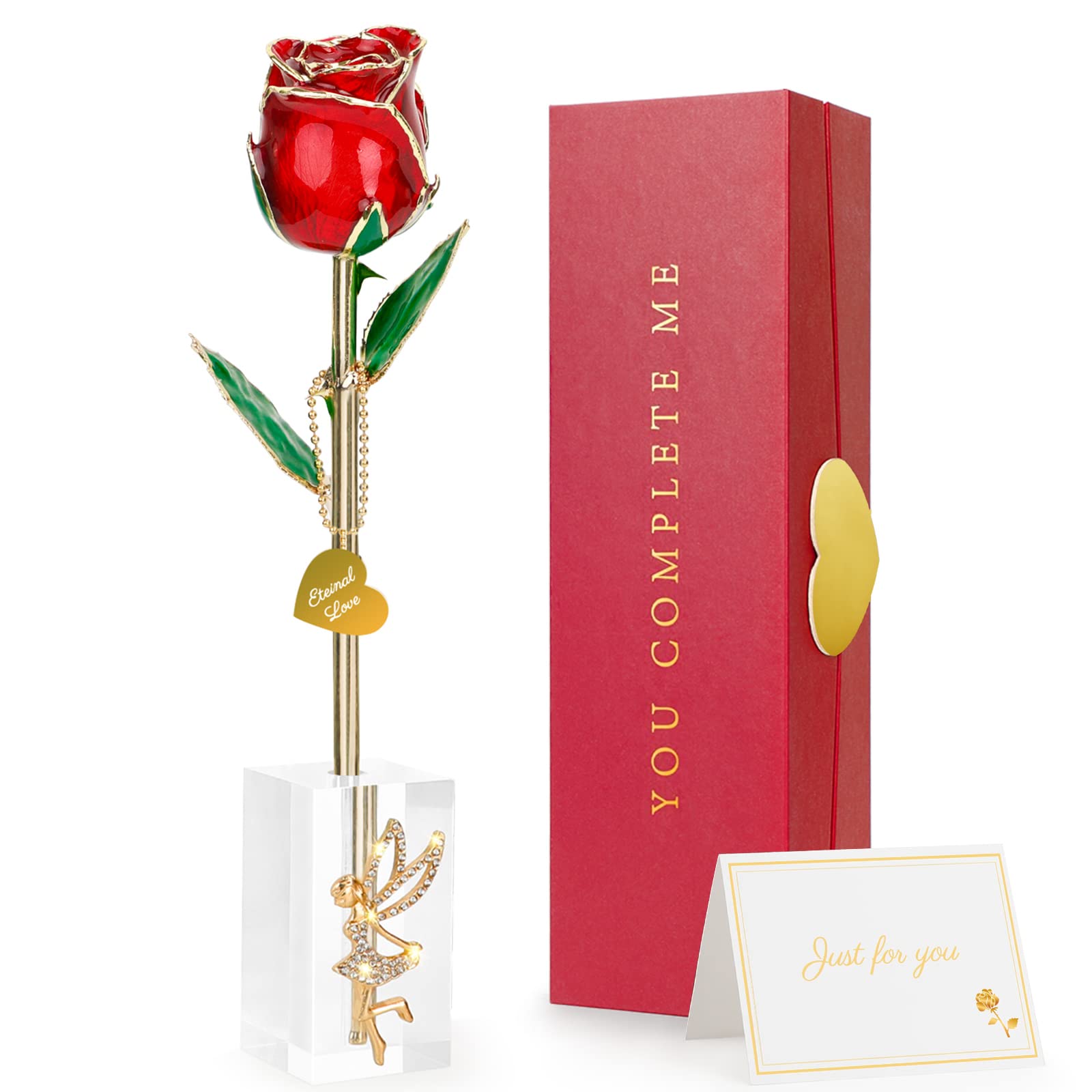 ihoomee rose dorée dans coffret rouge, présent élégant et durable