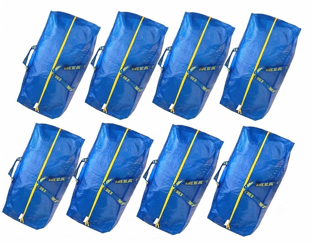 IKEA Frakta sac face avant bleu montrant la capacité et tenue